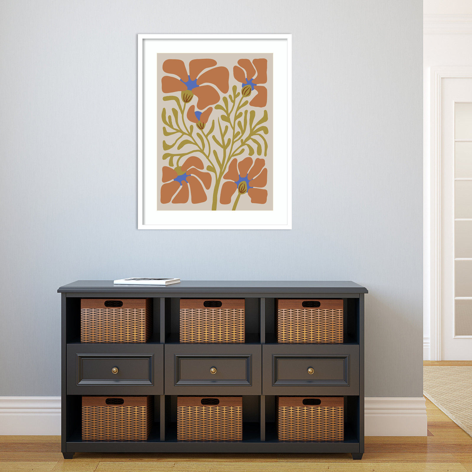 Expressive Abstract House Plant Orange Print, White, 33" H x 26" W x 1" D