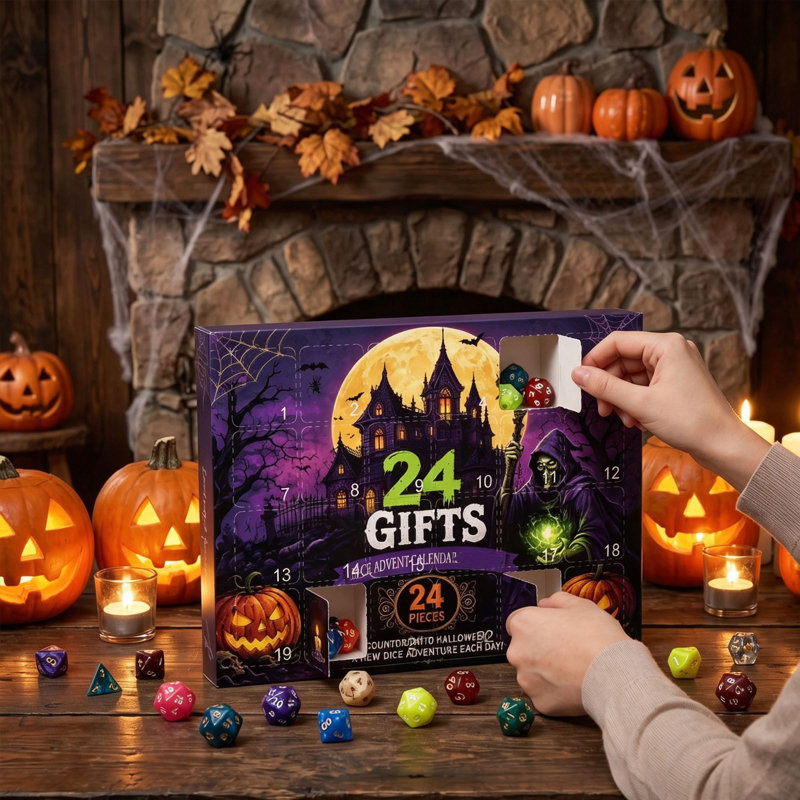 Décorations d'Halloween, dés d'Halloween, calendrier de l'Avent, boîte surprise, compte à rebours de 24 jours, jeu de dés créatif pour les fêtes, cadeau de dés