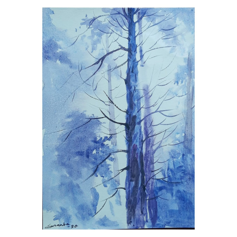 Arbre sans feuilles dans la forêt | Aquarelle sur papier | Par Susanta Mondal