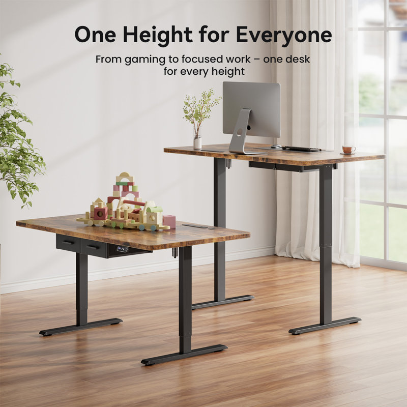 Adjustable Metal Base Standing Desk with Power Outlet, 120cm W x 80cm D, Brown/Black