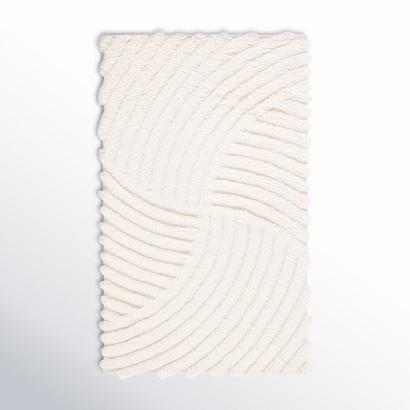 Abriel Abstract Handmade Wool Area Rug in Ivory, Rectangle 5' x 8'