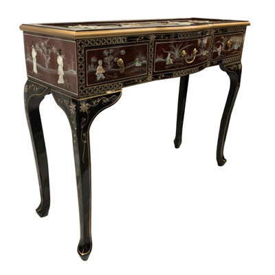  Red Lacquer Mother of Pearl Three Drawer Desk