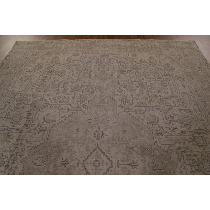 Tapis unique en laine noué à la main de style années 1960 de 9 pi 6 po x 12 pi 9 po Bulah gris / gris clair