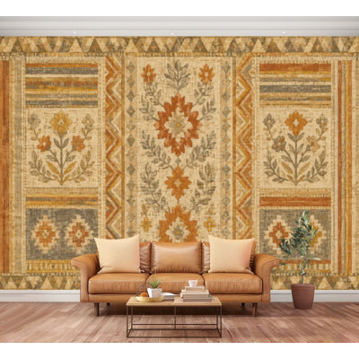 Papier peint auto-adhésif Motifs traditionnels artistiques rayures à carreaux nature pastel bohème Papier autocollant amovible pour décoration murale de salon H 100 po x l 144 po