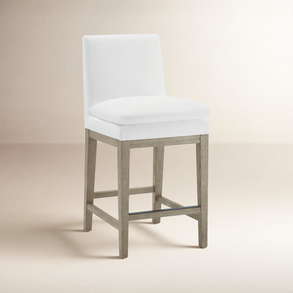 Bethea Upholstered Counter Stool, Prestige Pearl Tweed, Graywash