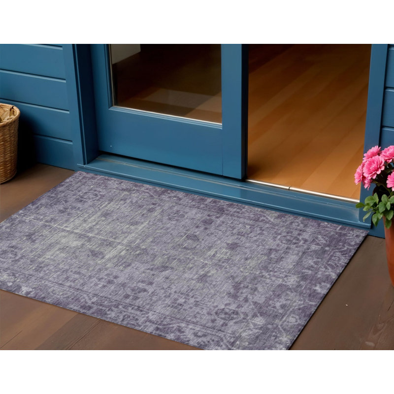 3' X 5' Purple Oriental Washable Indoor Outdoor Area Rug