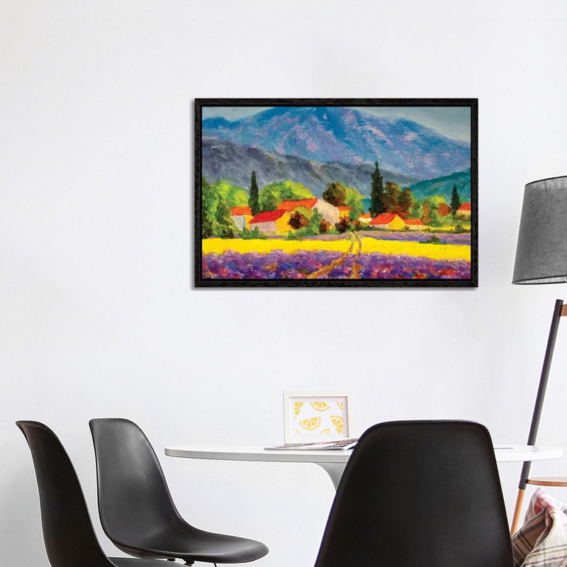 Rural Countryside In Spring Or Summer by Valery Rybakow - Painting on Canvas, Black Framed, 66.04cm H x 101.6cm W x 3.81cm D