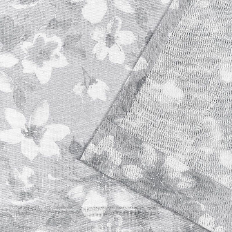 Gray Floral Light Filtering Sheer Rod Pocket Curtain Panels, 54" x 84" Set of 2