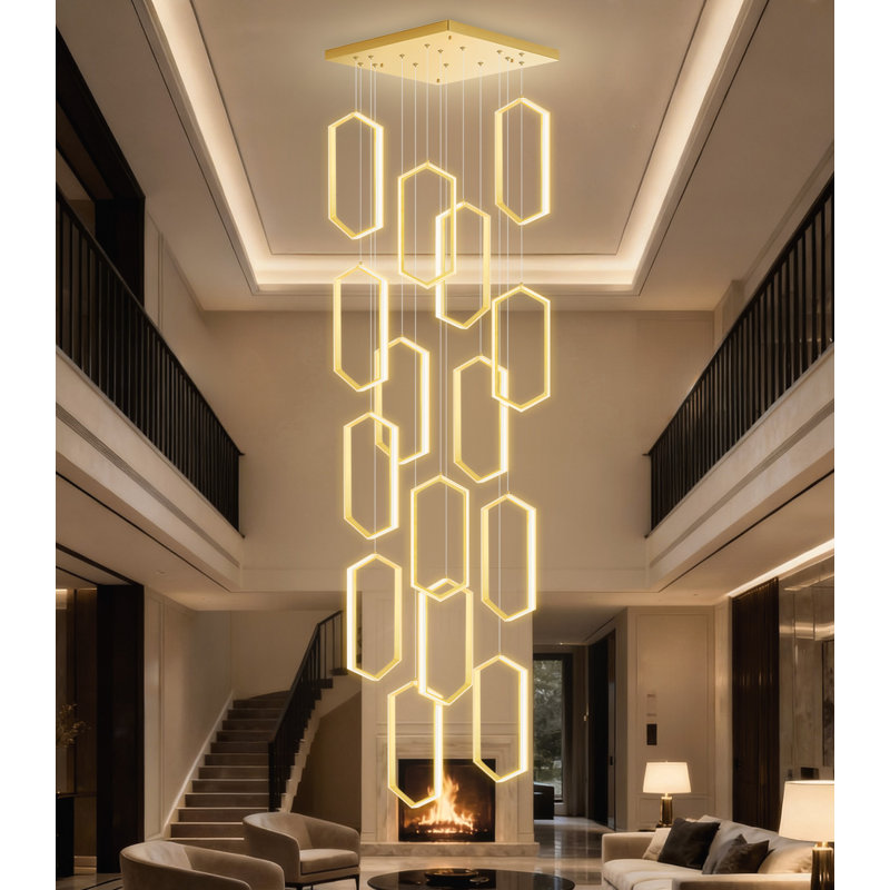 15-ring Modern Led Dimmable Chandelier Black, Gold