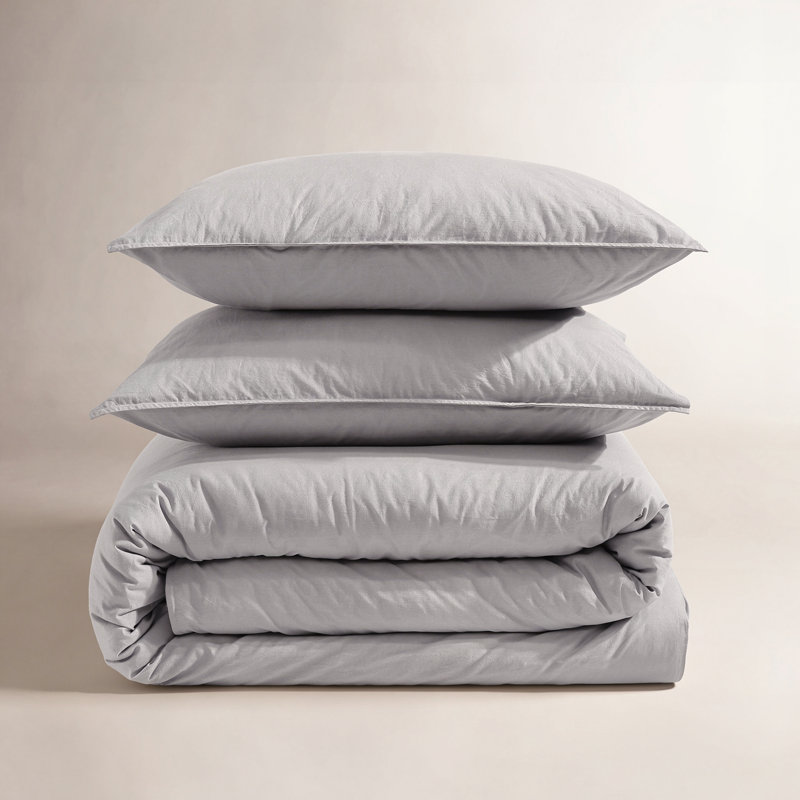 Calvin Klein Washed Percale Solid Cotton Duvet Cover Set, Queen Duvet Cover + 2 Standard Shams, Blue Gray