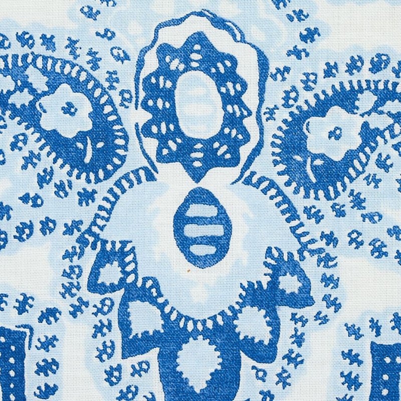 Tissu imprimé à la main médaillon Amalia, Bleu