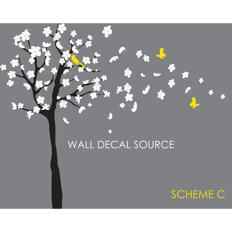 Décalcomanie murale "sapin, fleurs et fleurs souffle" en vent, Schéma C