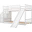 Lit simple au-dessus d'un lit superposé blanc avec glissade et escalier - Bois compact de qualité et peu encombrant-1249079543