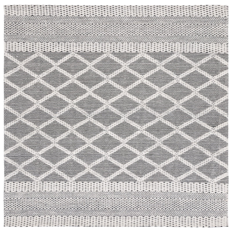 Alohna Hand Woven Wool/Cotton Geometric Rug in Ivory/Gray, Square 6'