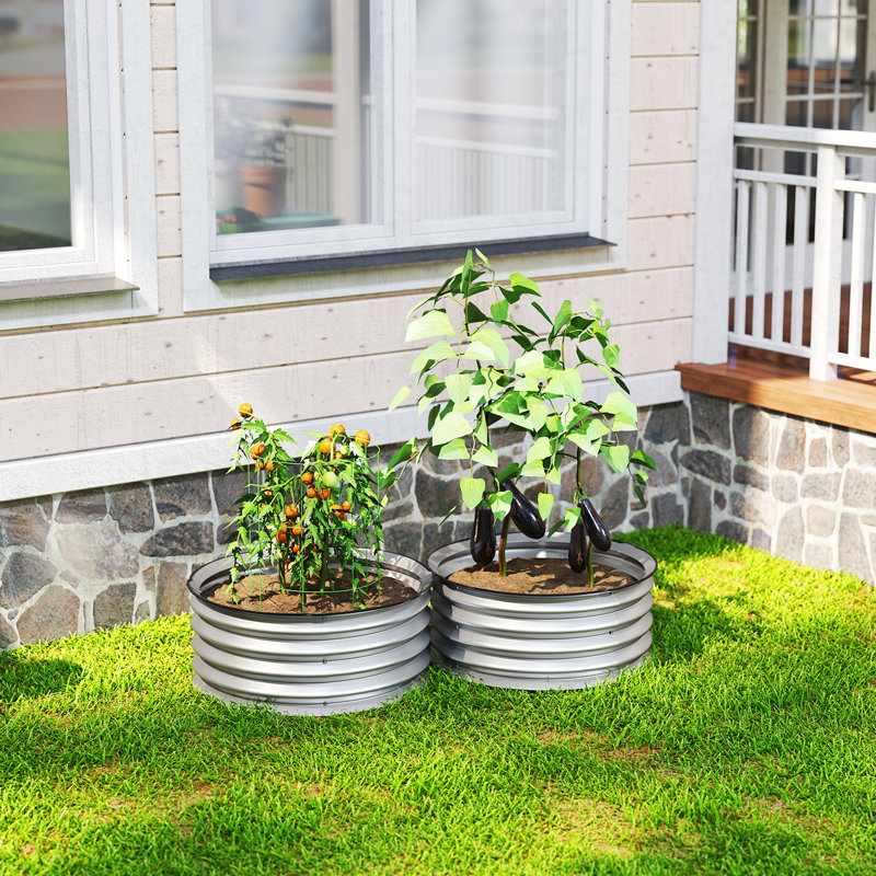 Set Of 2 Raised Garden Bed, Metal Planter Box With Safety Edging, Easy-To-Assemble Stock Tank 2'X2'x1' Silver, Silver