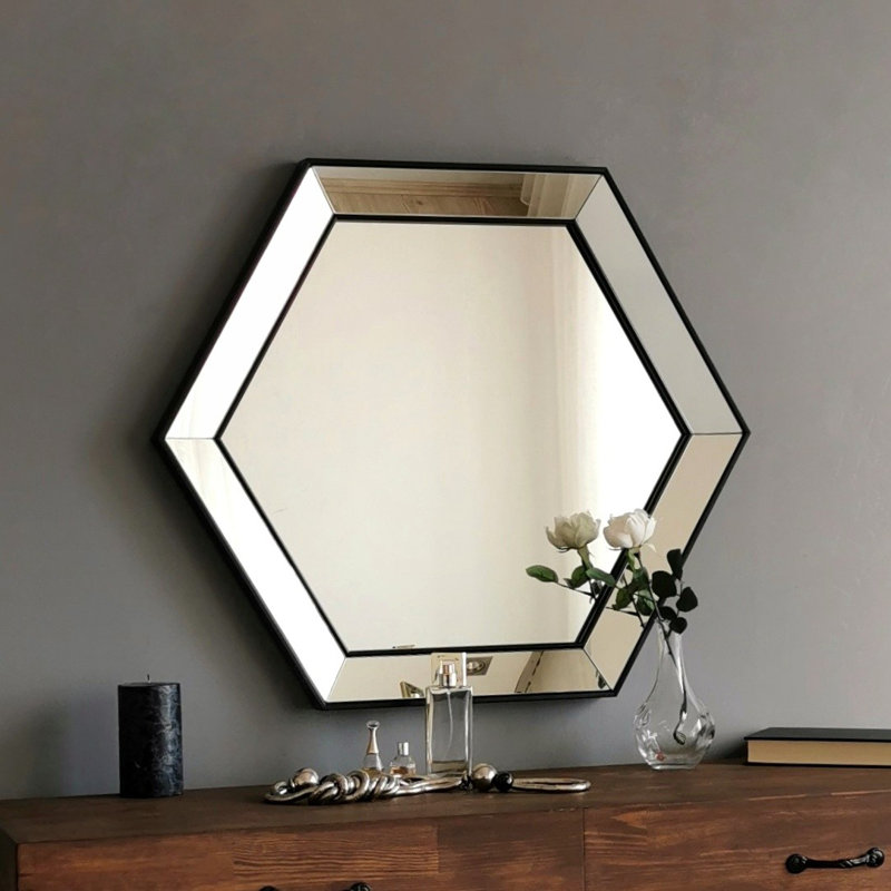 Walton Wood Flat Wall Mirror, 70cm H x 61cm W, Black