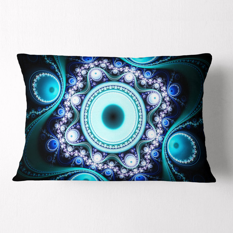 Coussin de style fractal avec cercles lombaires Abstract, Turquoise
