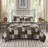 Full/Queen Reversible Printed Quilt Set, 90 x 90 in., Microfiber 3-Piece Set Quilt Set, Black+Brown, Patchwork Print with Plaid Reverse