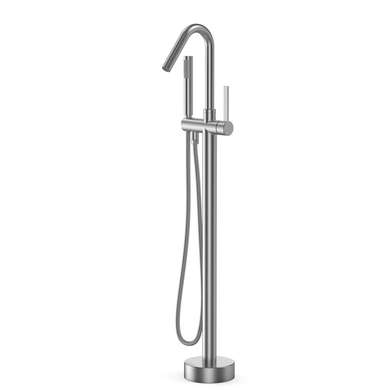 Floor Mounted Bathtub Faucet Freestanding Tub Filler with Handheld Shower, Single Handle Round Pipe Style, Anti Tangle Shower Hose, Matte Black Bathroom Trim System, For Stand Alone Bathtubs