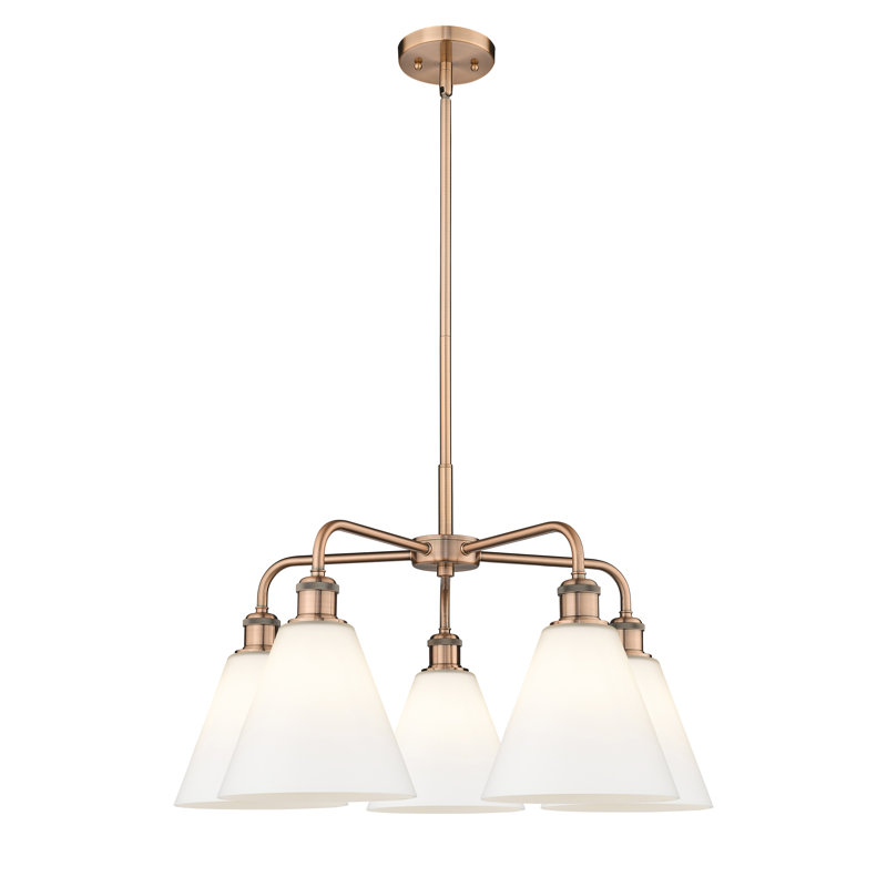 Lustre cône à 5 lumières Beva, Blanc mat, Cuivre antique