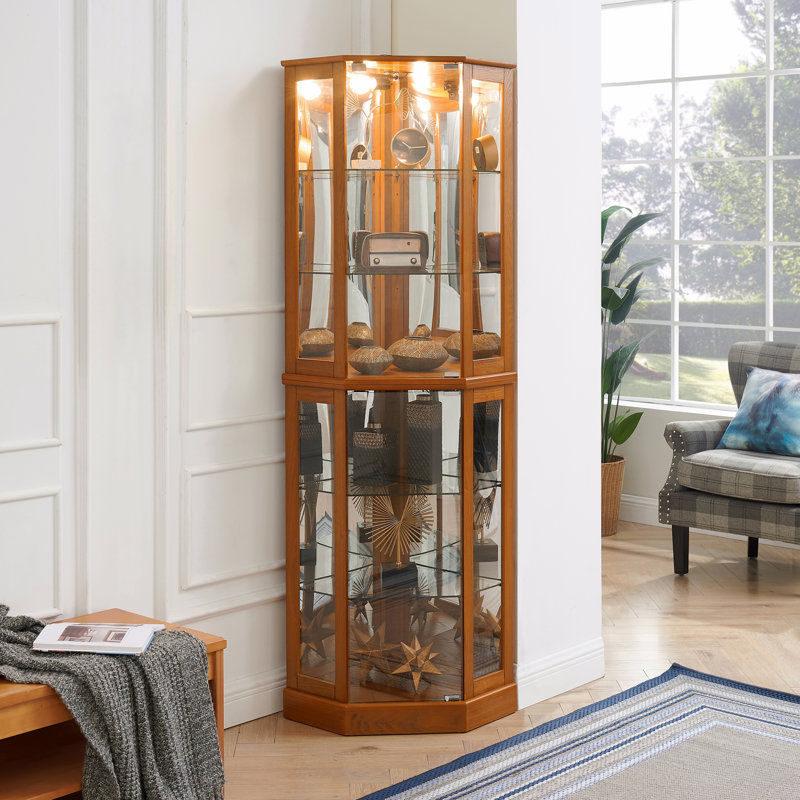 Vitrine de coin à 6 tablettes avec lumières, miroirs et tablettes réglables