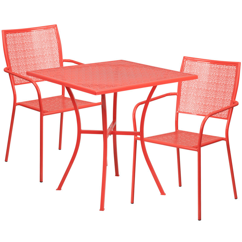 Chanea 2-Person 28" W Steel Square Bistro Set, Coral