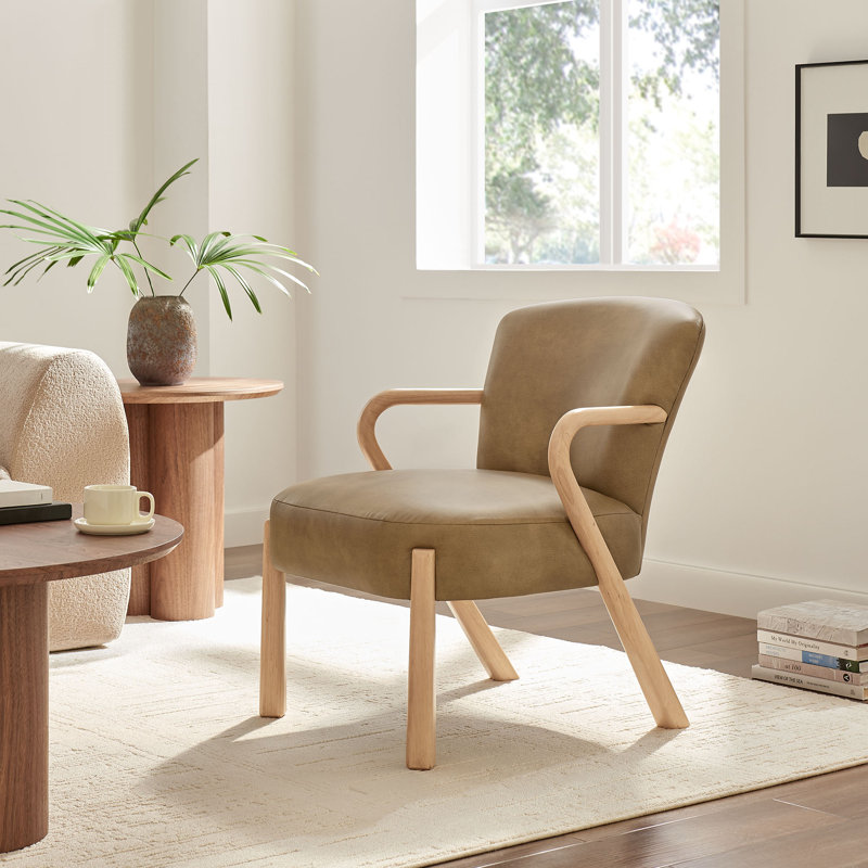 Fauteuil d'appoint rembourré en similicuir Arden, Grillé, Naturel / naturel