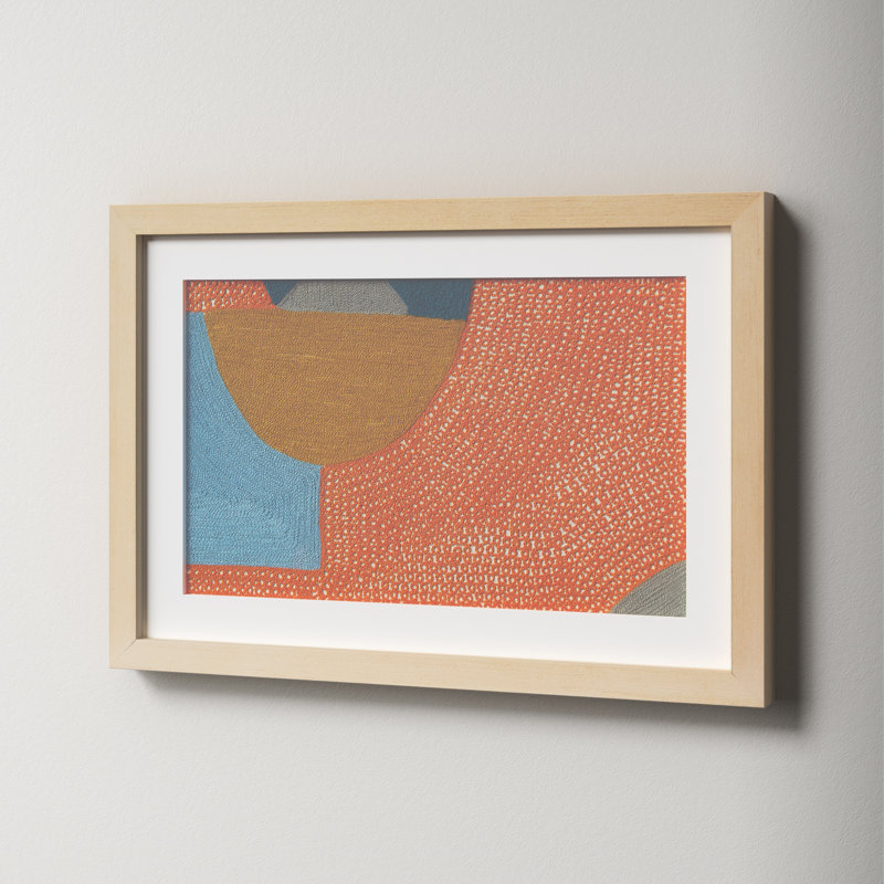 Framed Abstract Textile Art with Brown Wood Frame