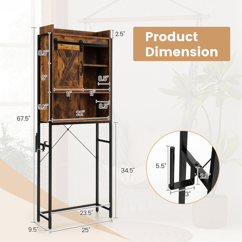 Rangement autoportant au-dessus de la toilette Sachin, Brun rustique