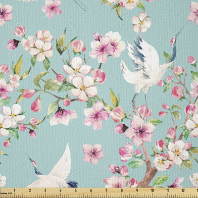 Derrisha Flying Crane Birds Pink Sakura Cherry Blossoms Multi-Purpose Fabric