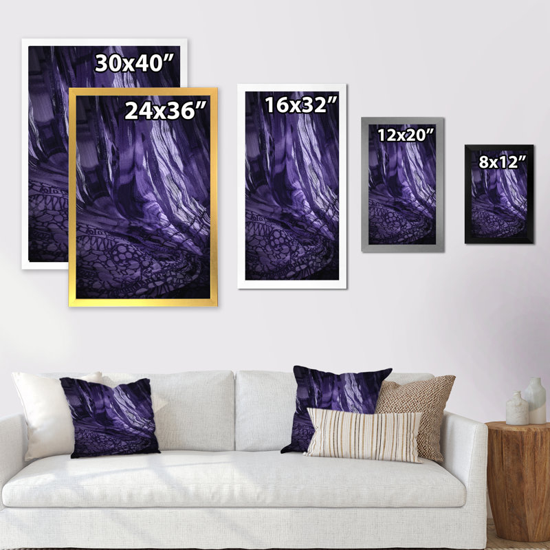 Ornement encre mauve - reproduction d'art sur toile encadrée, Cadre noir, H 20 po x l 12 po x P 1 po