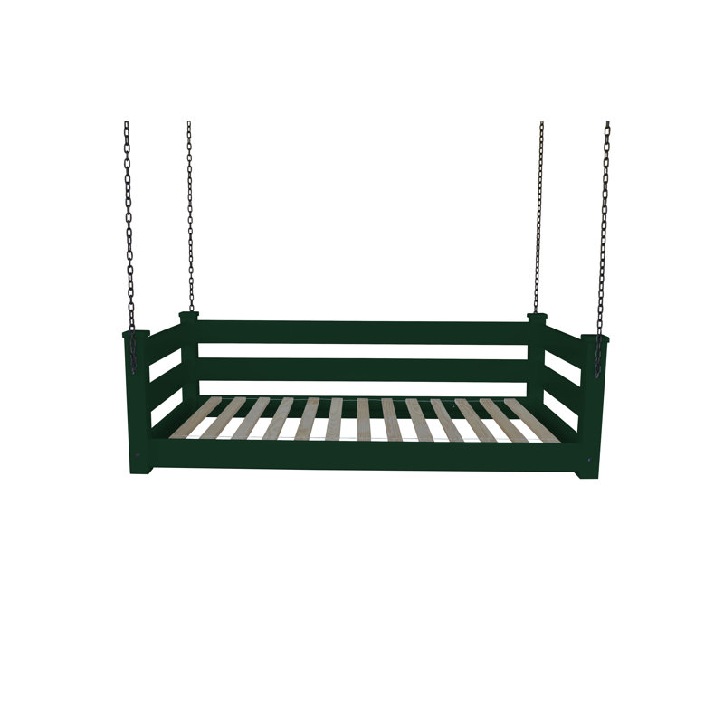 Lit de jour suspendu en bois massif Adrow, Simple, Vert foncé