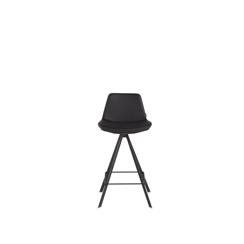 Swivel Upholstered Counter Stool with Metal Frame, Black, Brown Fabric, Bar Stool (29” Seat Height)