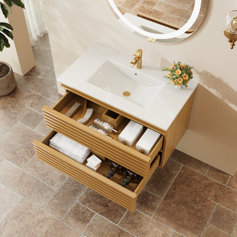 Meuble-lavabo simple mural et flottant avec lavabo en céramique, 36"