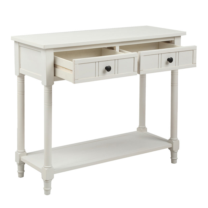 Console Daisy Series avec deux tiroirs et une tablette inférieure (blanc ivoire), Ivoire ivoire