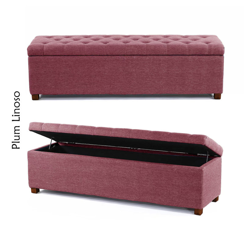 Linoso Chesterfield Storage Ottoman Bench, Tufted Upholstered Footstool with Hinged Lid and Square Wooden Legs, Plum Linoso