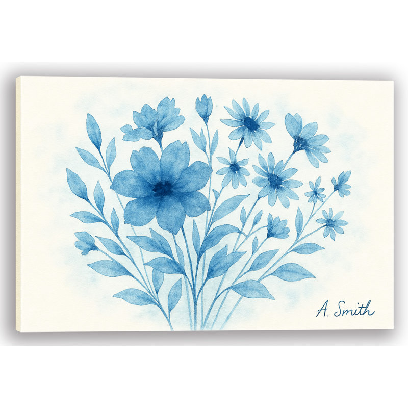 Mélange de fleurs bleues - impression sur toile tendue, H 16 po x l 24 po