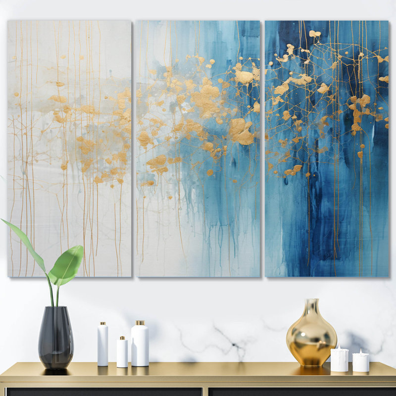 «Momentary Spirit» Golden Wave, peinture 3 pièces, H 32 po x l 48 po x P 1 po