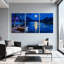 Abstrait au clair de lune, bateau de nuit, paysage, étoiles scintillantes, ensemble de 3 impressions sur toile-2066954049