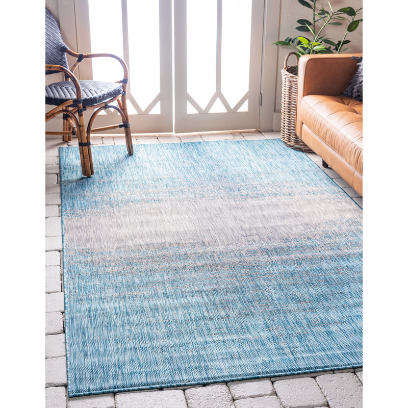 Tapis intérieur / extérieur bleu abstrait Datto, Rectangle 9 pi x 12 pi 2 po, Turquoise