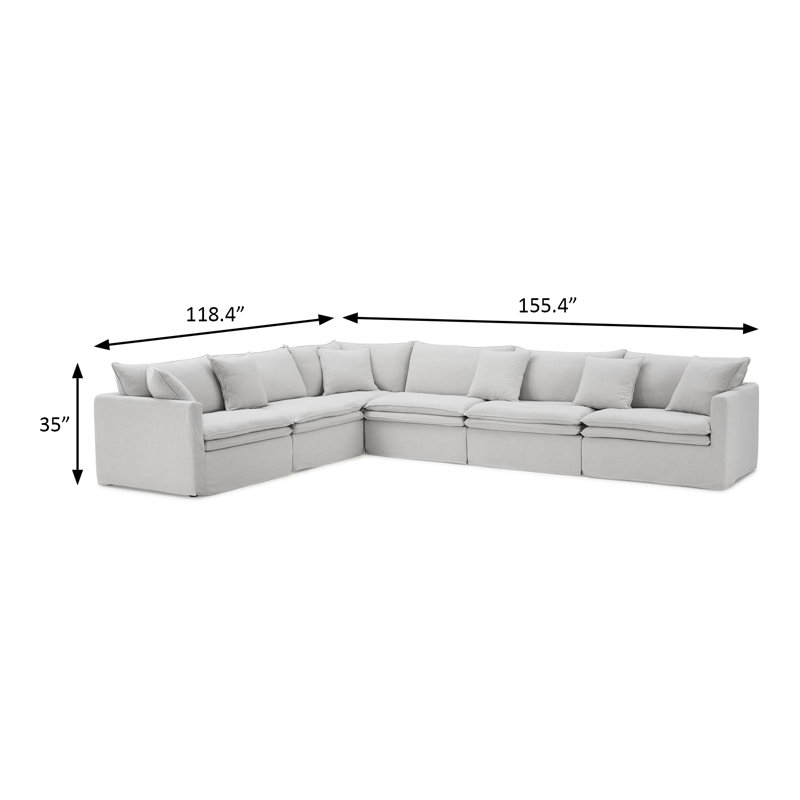 Canapé modulaire en L 155,4 po transitionnel, gris clair, Lin gris