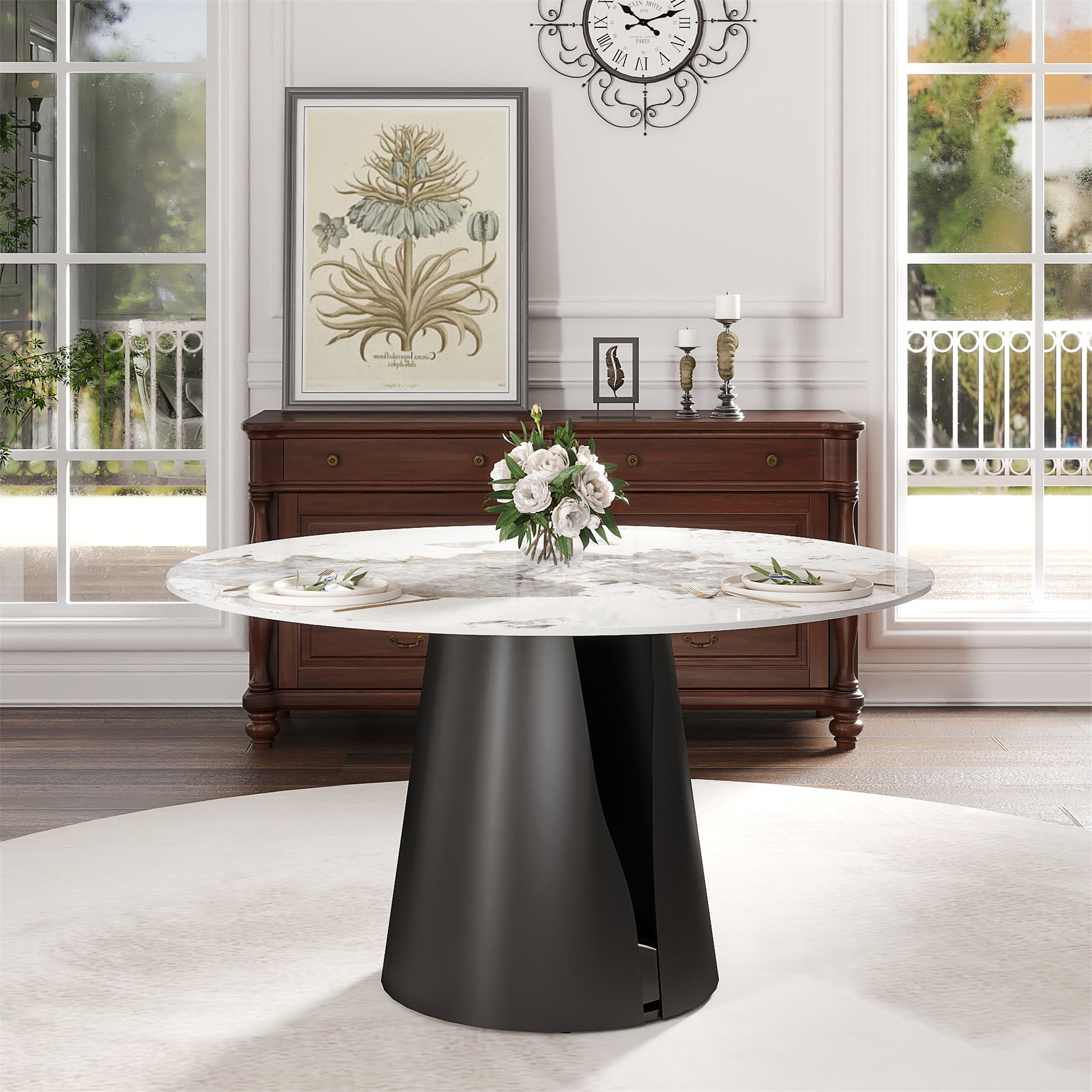 Brayden Studio 53.15"Modern Artificial Stone Round Black Carbon Steel ...
