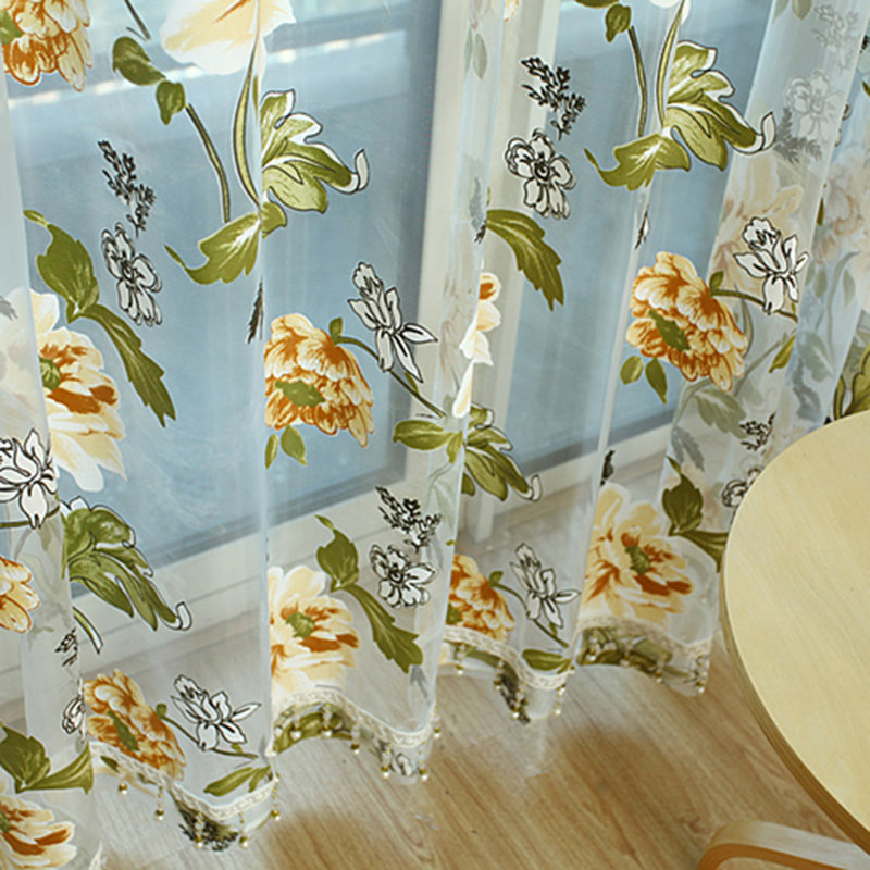 2 Panel Retro Peony Rose Sheer Curtains With Beads Vintage Elegant Rod Pocket Semi Floral Sheer Curtain Lace Voile Panel Drapes Tulle Window Curtains For Living Room Bedroom Dining Room Door Coffee 39 X 78 Inch