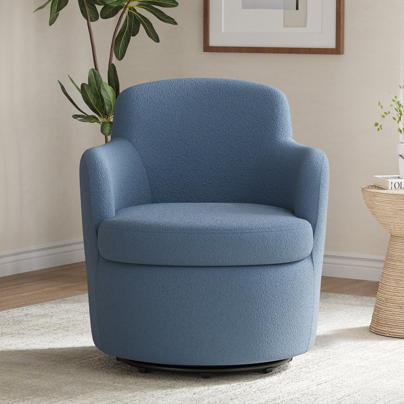 Fauteuil demi-tonneau pivotant à 360 ° Modern, fauteuil d'appoint Boucle, canapé simple rembourré, Bleu