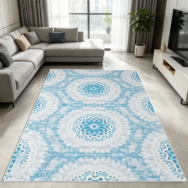 1PC Vintage Bohemian Blue & White Medallion Floral area rugs for Living Room, Soft, All seasons, Easy-maintain, Washable Indoor mat, Farmhouse suitable for dining room, bedroom, entryway, kitchen, patio, home hallway, Home Decor, Outdoor Decor.