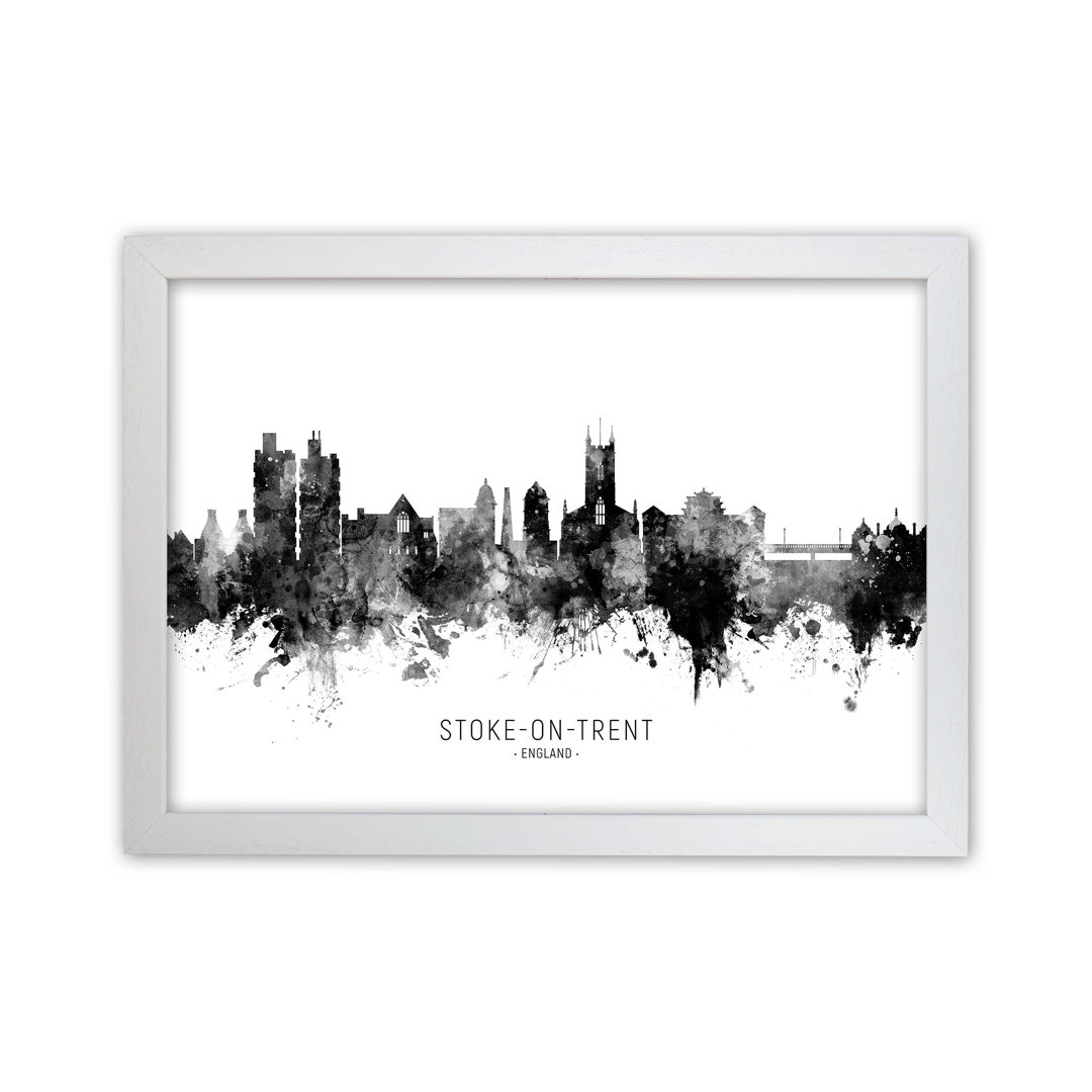Stoke-on-Trent England Skyline Black White City Name by Michael Tompsett - Print