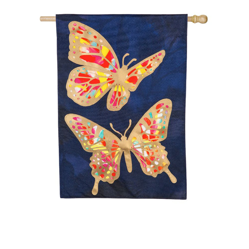 Lin à 2 côtés 44 x 28 po papillon duo drapeau maison