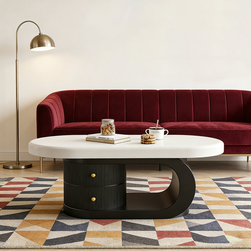 Table basse Minimalist, 18.11" H x 51.18" L x 27.55" W, Blanc, Noir