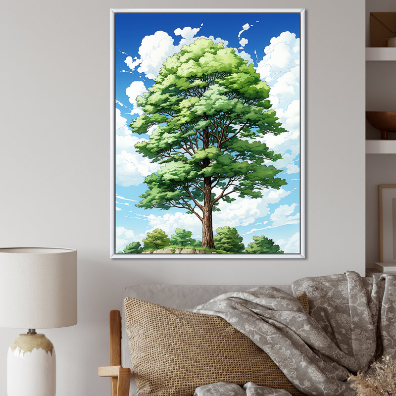 «Sunny Green American Basswood Tree Essence II», art mural arbre, Cadre flottant blanc, H 20 po x l 12 po x P 1 po