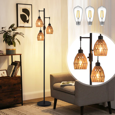 Lampe sur pied en rotin 70 po Farmhouse Boho